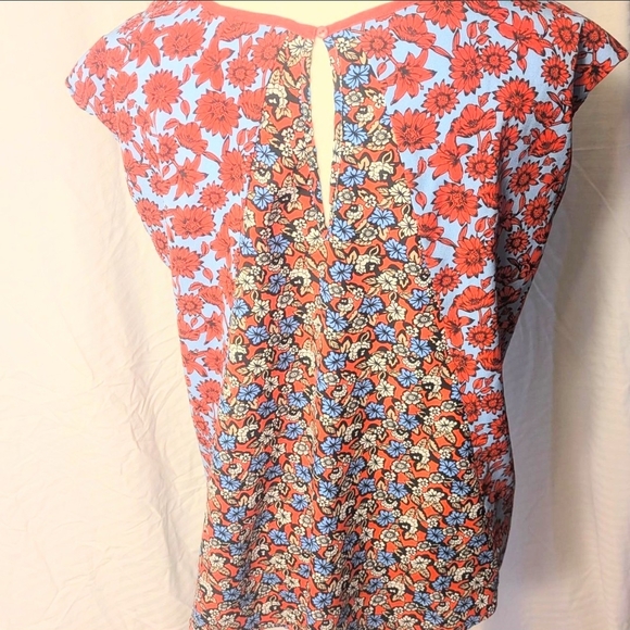 Alia Red Floral and Navy Striped Blouse - Picture 2 of 5